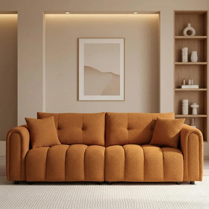 91.5" Mid-Century Modern Boucle Sofa Rolled Arms