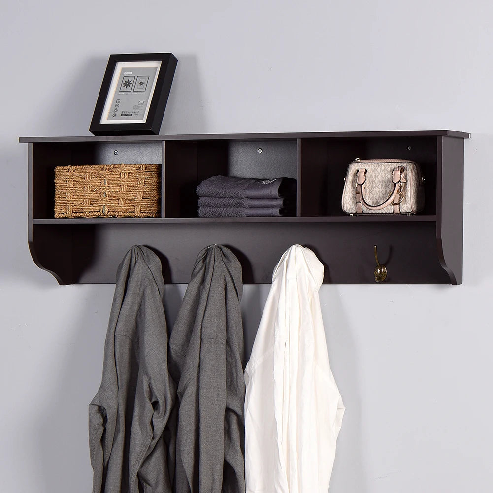 Wall-Mounted Coat Hooks With Storage Shelf