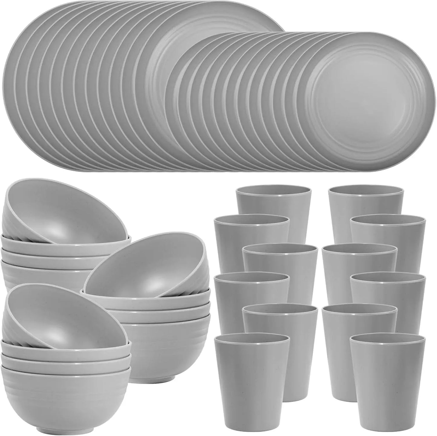 48 Pcs Grey Plastic Dinnerware Set for 12 Guests