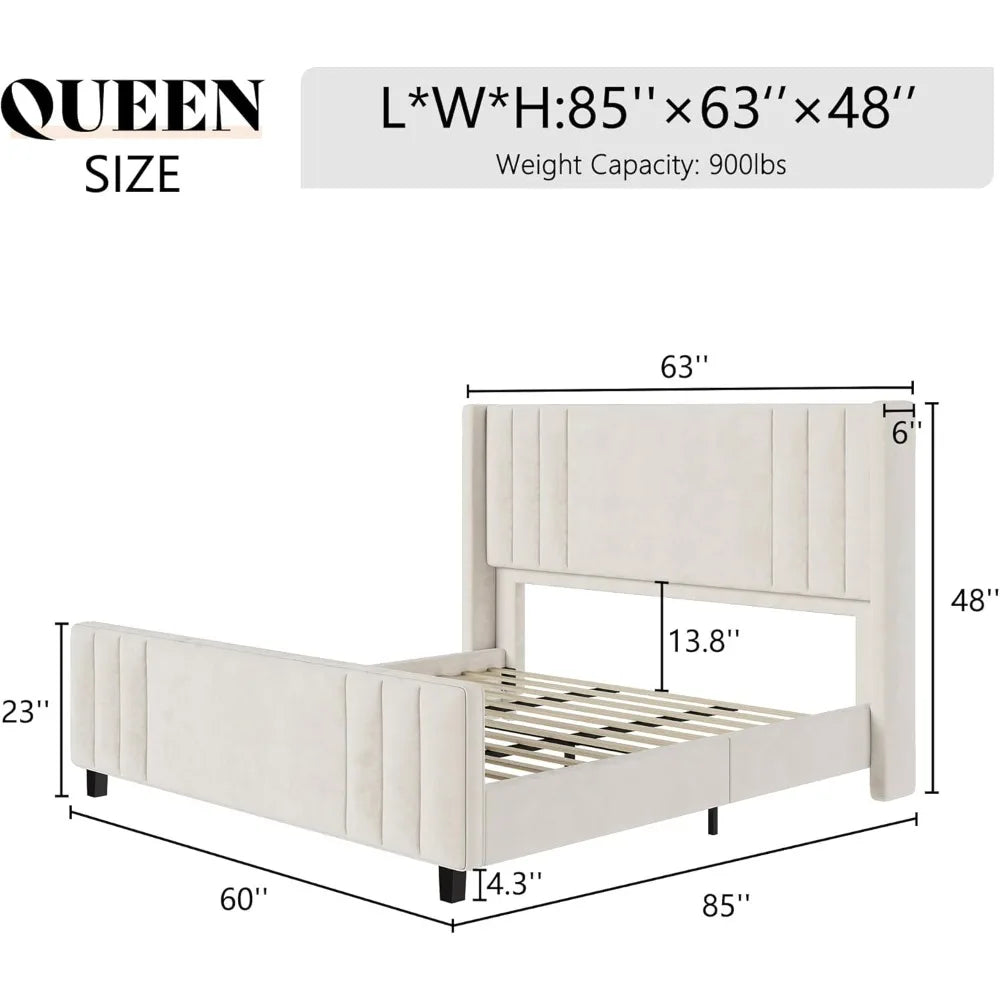 Queen Size, Velvet Upholstered Platform Bed