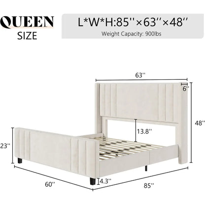 Queen Size, Velvet Upholstered Platform Bed