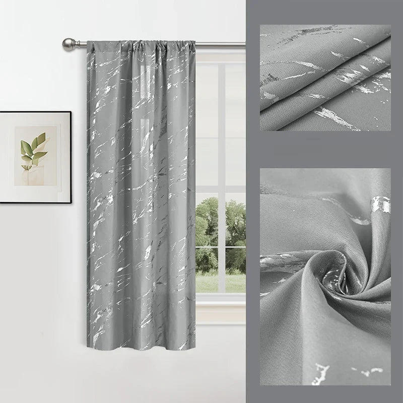 2pcs Luxury Marble Pattern Curtains with Rod Pocket, Blackout Curtains for Living Room, Bedroom, Home Decor, Window Curtains