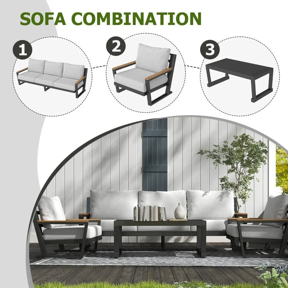 Aluminum Outdoor Furniture with Coffee Table,5 Seats Patio Furniture Set