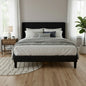 Velvet Upholstered Bed Frame with Vertical Channel Tufted Wingback Headboard