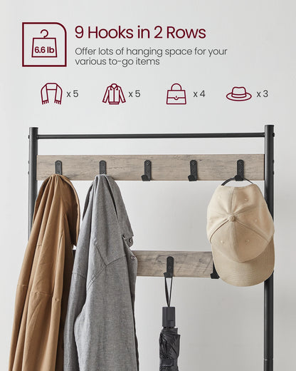 Coat Rack, Hall Tree with Shoe Storage Bench