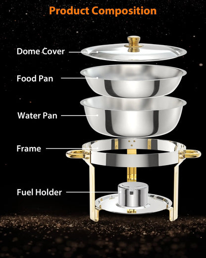 Chafing Dish Set for Buffet, 5QT, Food Warmer with Glass Lid & Holder