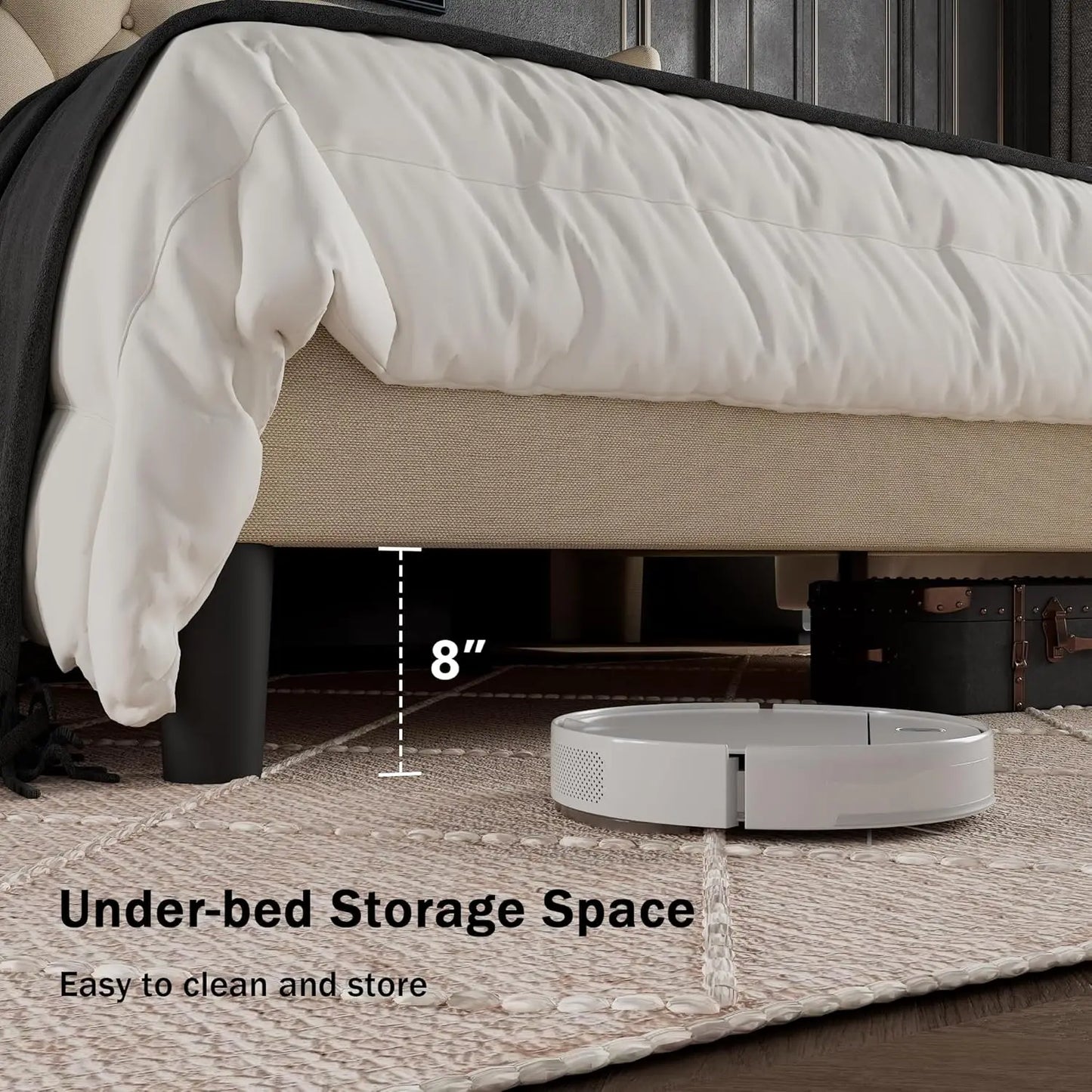 Queen Size Bed Frame with Button Tufted Upholstered Headboard