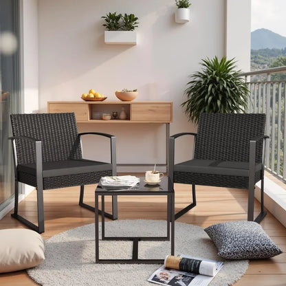 Resin 3 Pieces Patio Furniture Set, with Glass Table