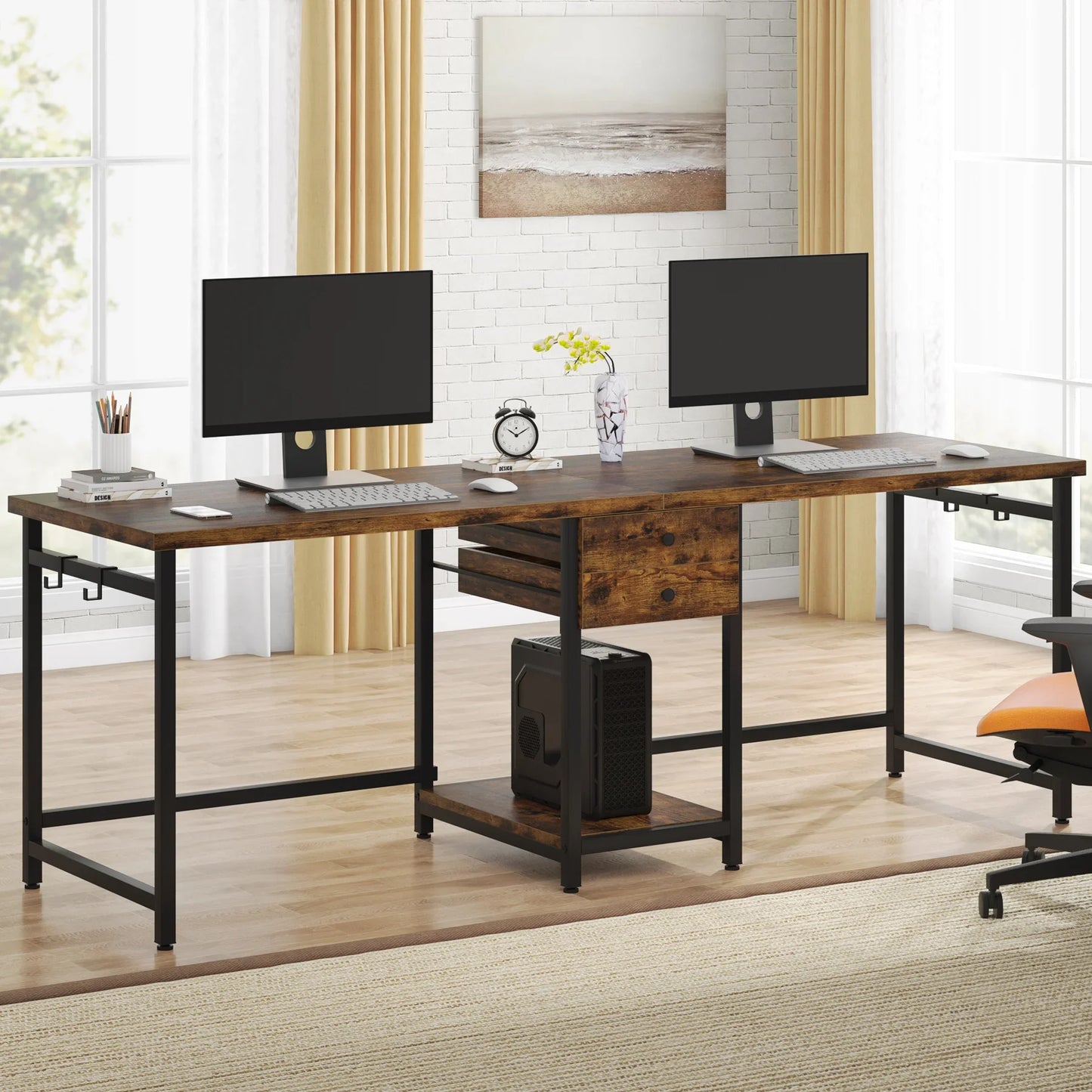 Tribesigns 78.74’’ Two Person Desk with 2 Drawers