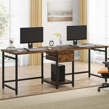Tribesigns 78.74’’ Two Person Desk with 2 Drawers