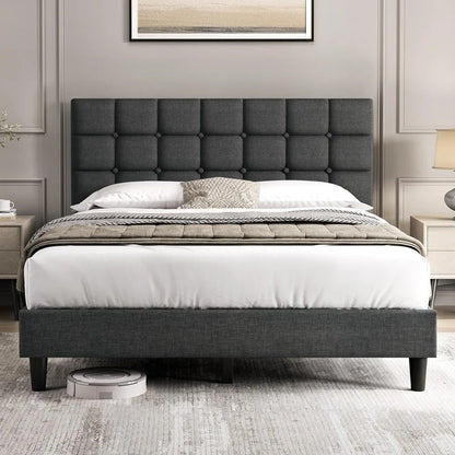 Upholstered Bed Frame, Modern Queen Bed Platform