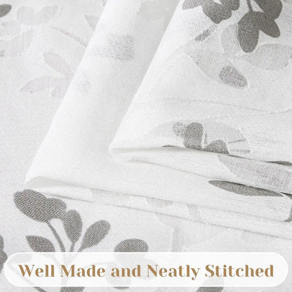 Semi Sheer Curtains, White and Grey Printed Leaves Floral