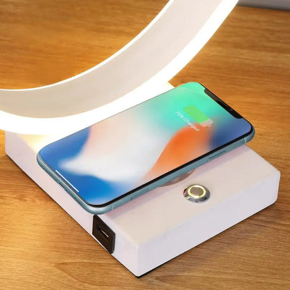 13.5in C Shape LED Table Lamp with USB and Wireless Charging Port