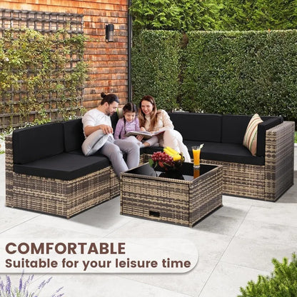 8 Piece Outdoor Wicker Patio Furniture Sectional Set, Glass Top Table