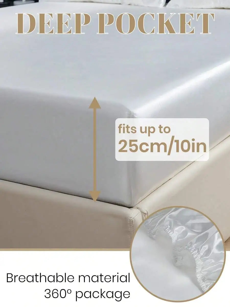 2/3pcs Satin Fitted Sheet Set with Pillowcases, Solid Color