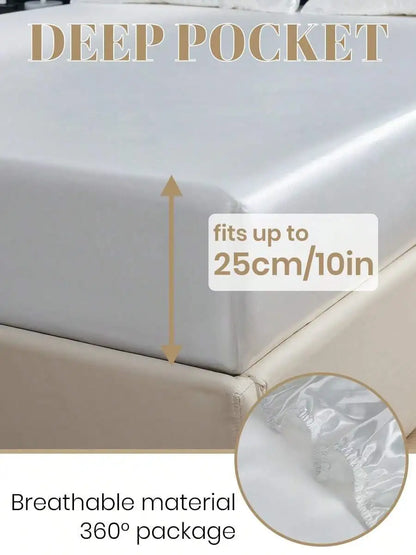 2/3pcs Satin Fitted Sheet Set with Pillowcases, Solid Color