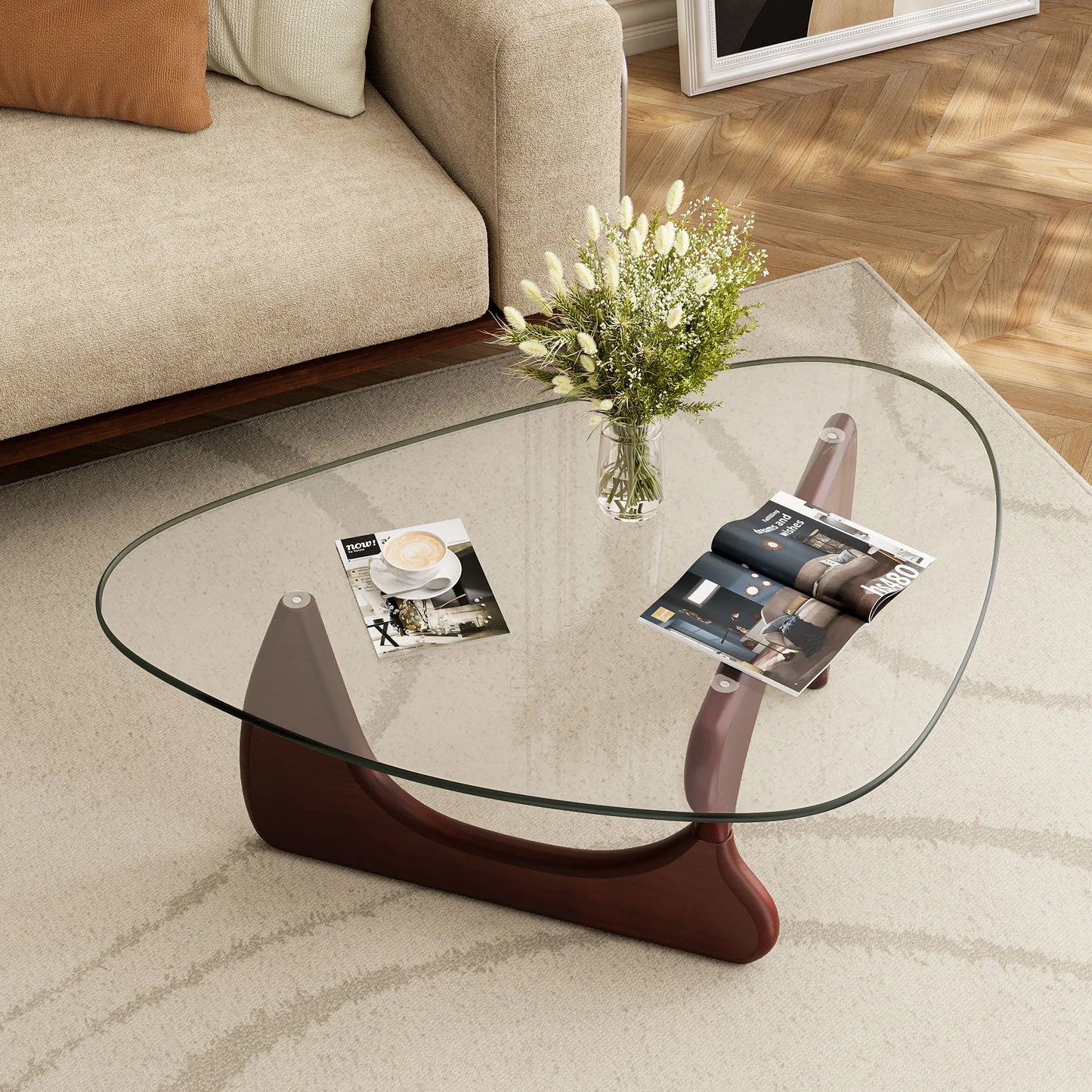 Mid Century Triangle Glass Coffee Table