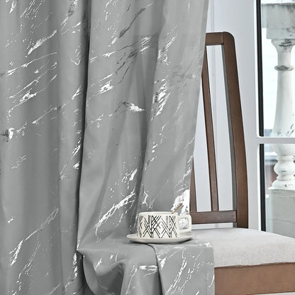 2pcs Luxury Marble Pattern Curtains with Rod Pocket, Blackout Curtains for Living Room, Bedroom, Home Decor, Window Curtains