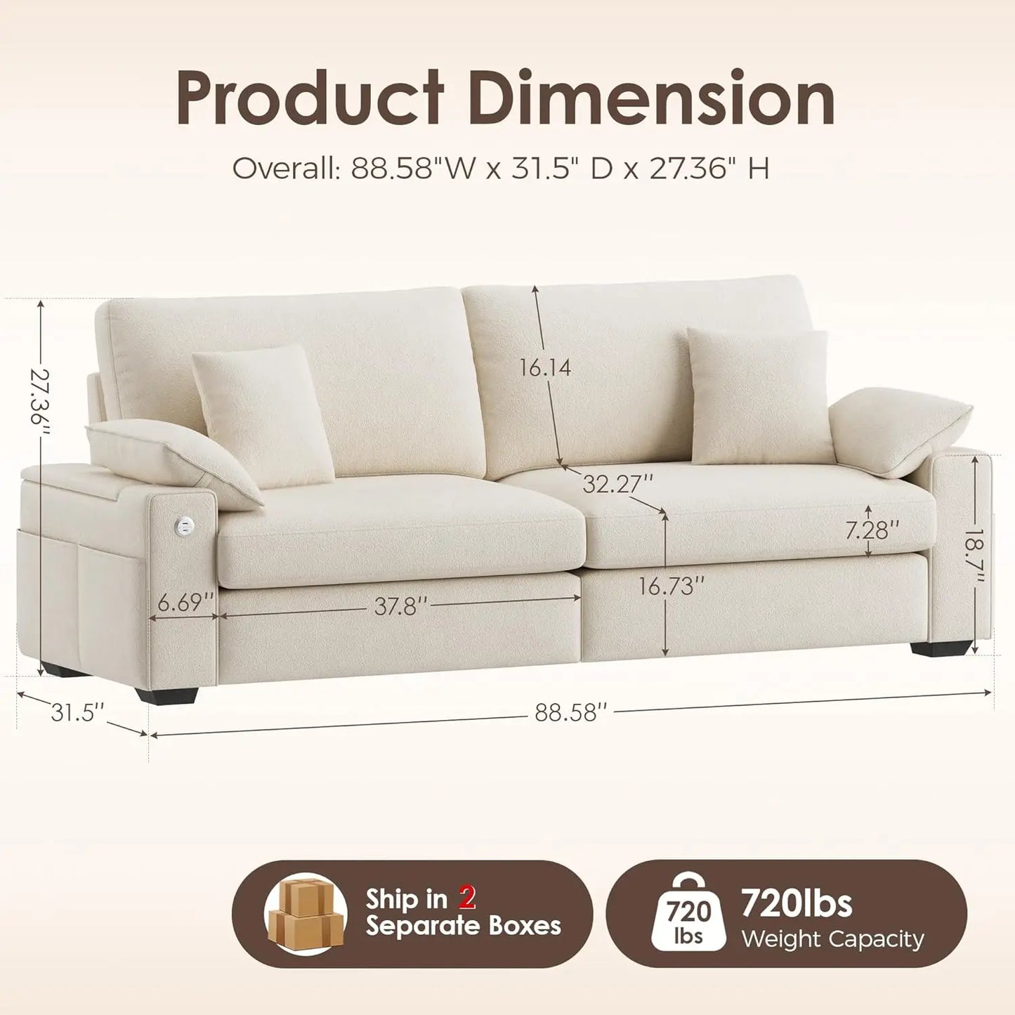 Modern 89 Inch Sofa