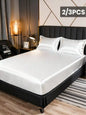 2/3pcs Satin Fitted Sheet Set with Pillowcases, Solid Color