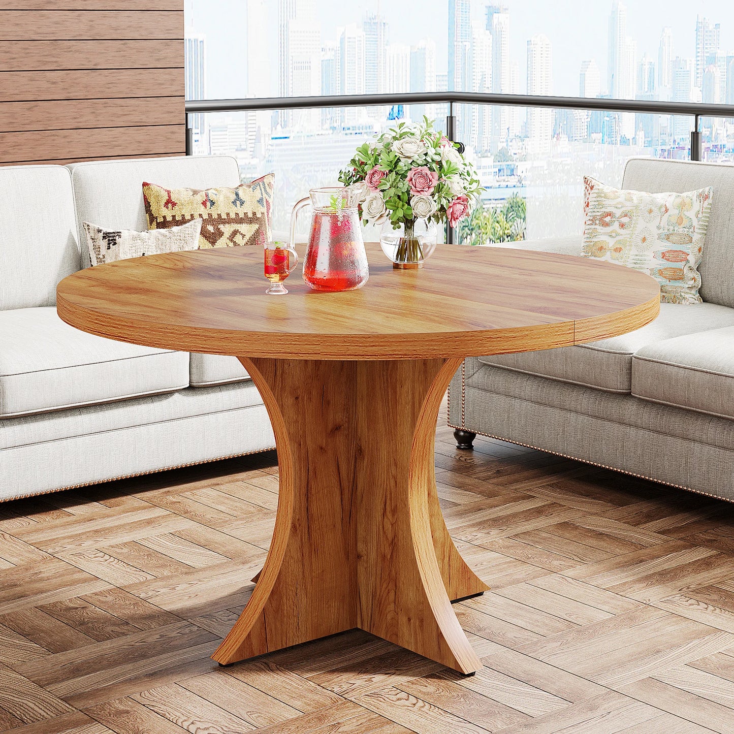 Round Dining Table for 4-6, 47.24-Inch Farmhouse Kitchen Table