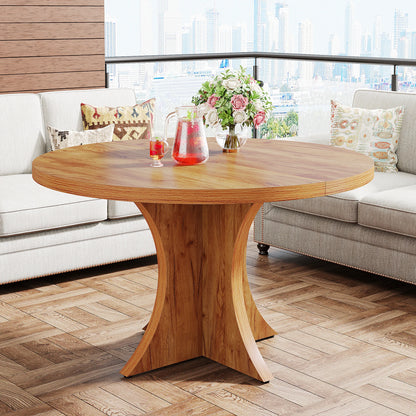 Round Dining Table for 4-6, 47.24-Inch Farmhouse Kitchen Table