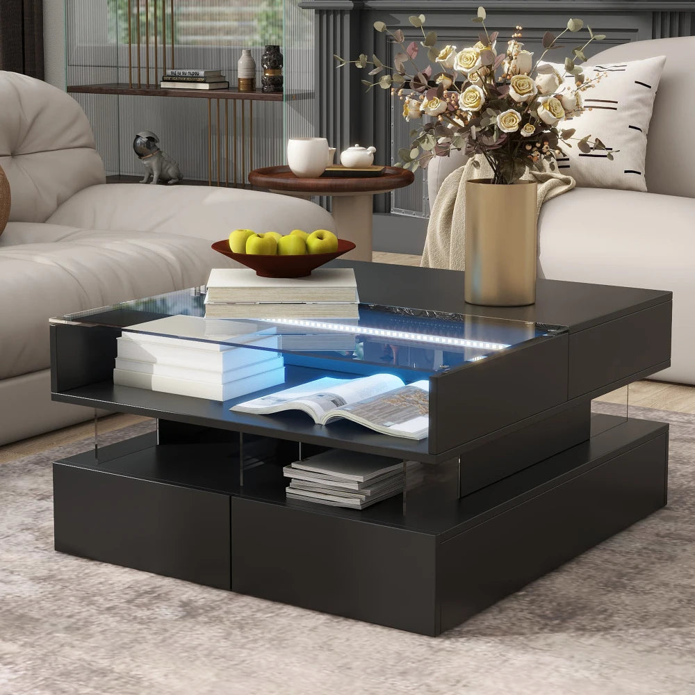 Lift-Top Coffee Table with 2 Drawers, Modern