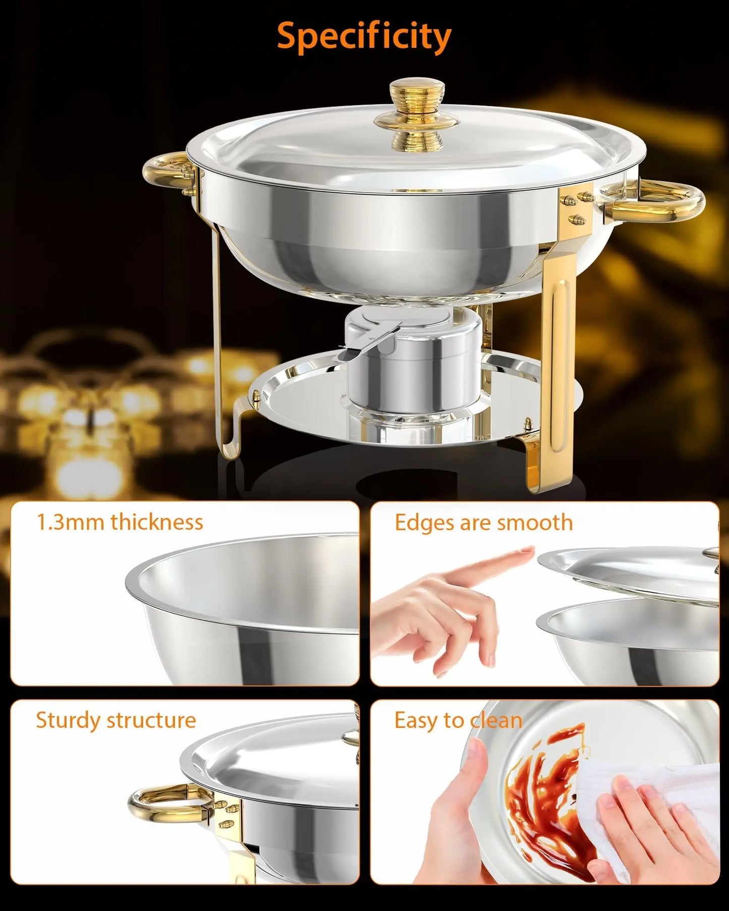 Chafing Dish Set for Buffet, 5QT, Food Warmer with Glass Lid & Holder