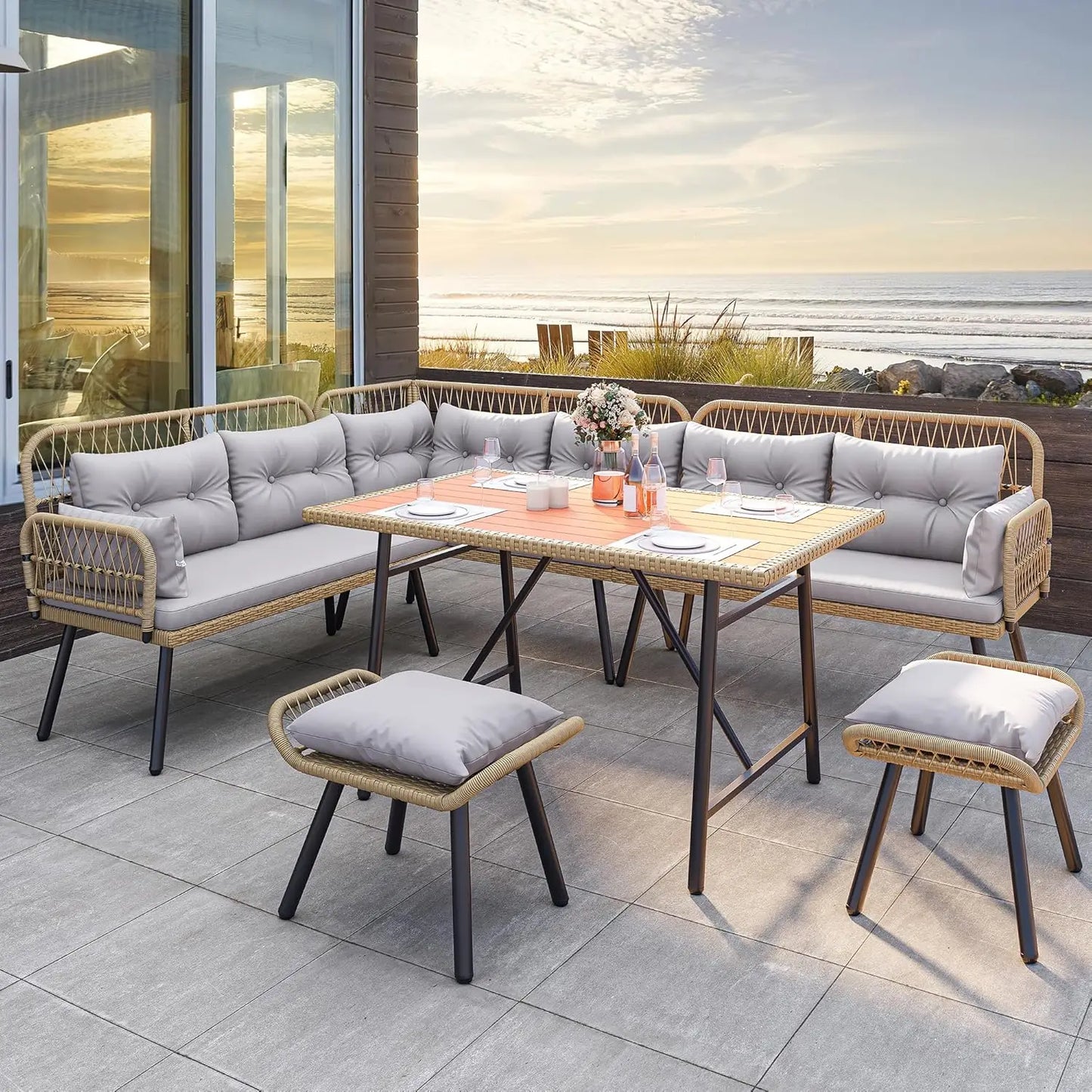 Patio Wicker L-Shaped Furniture Set