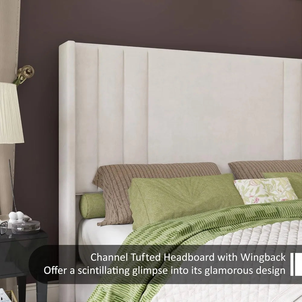 Queen Size, Velvet Upholstered Platform Bed