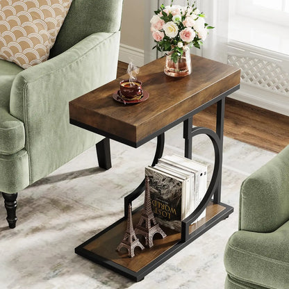 White Gold  C Shaped, Modern Small Side Table