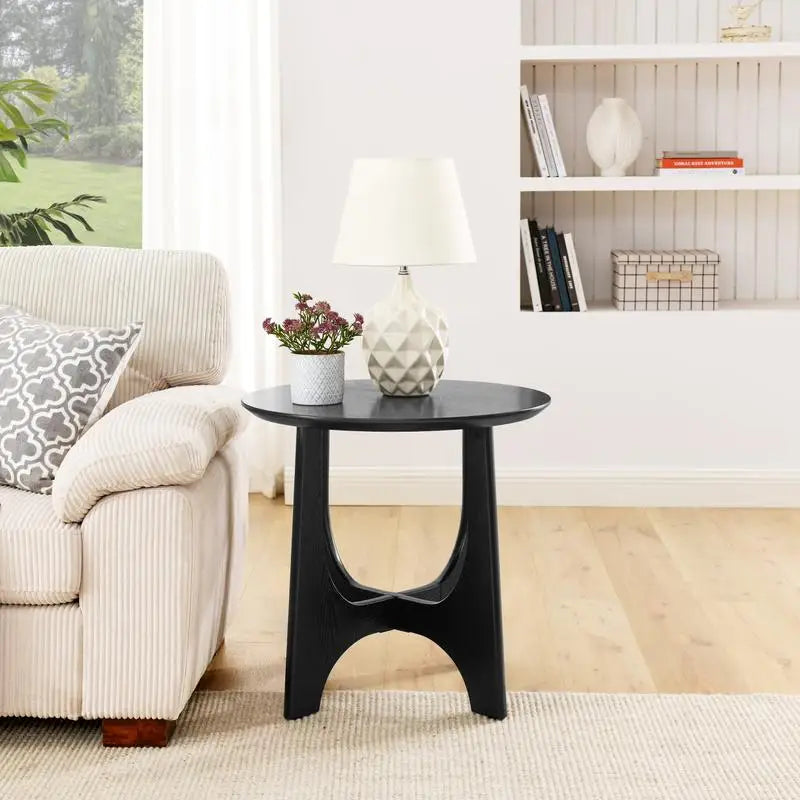 25" Round Wooden End Table, Side Table & Nightstand