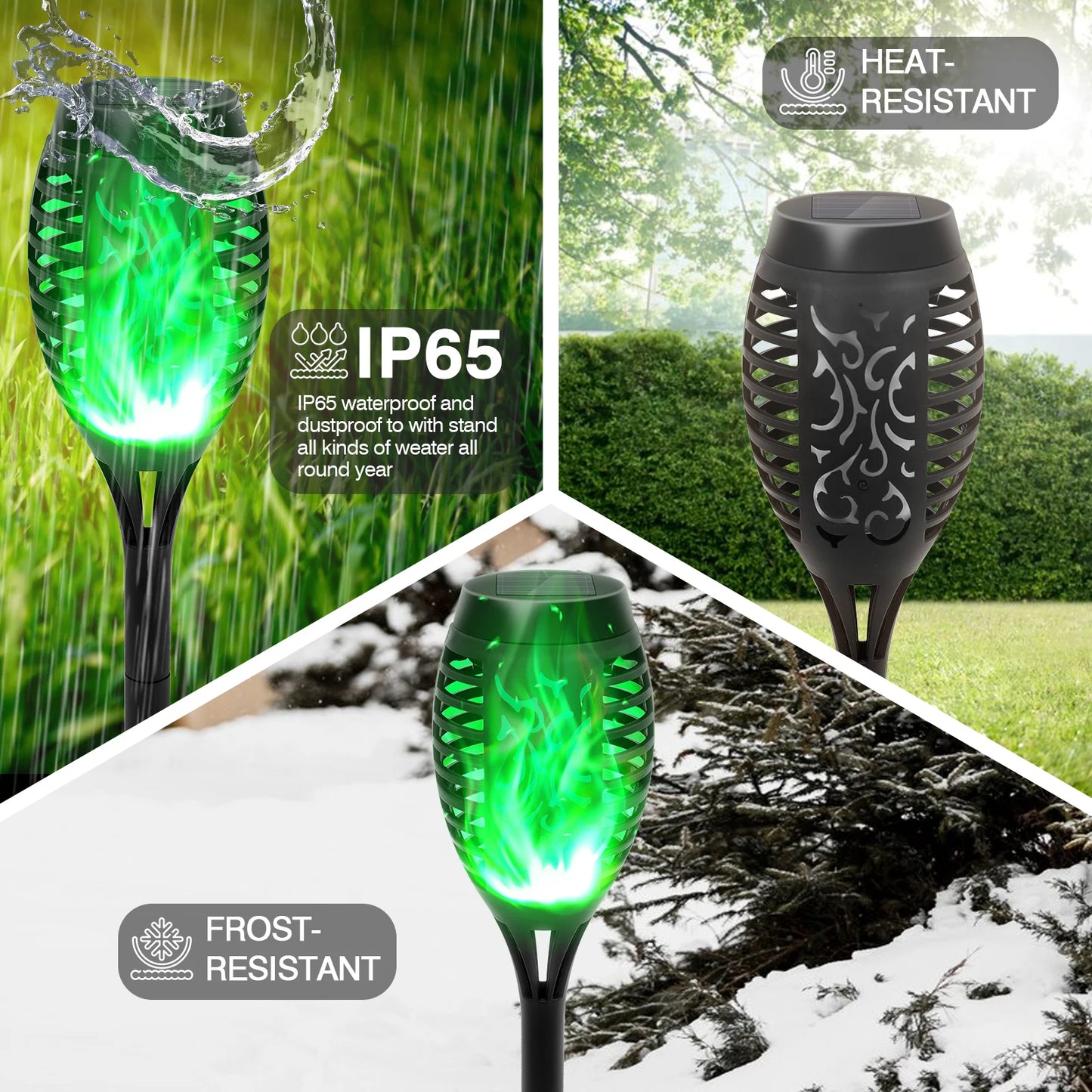 Green Solar Flame Light Outdoor with Flickering Flame
