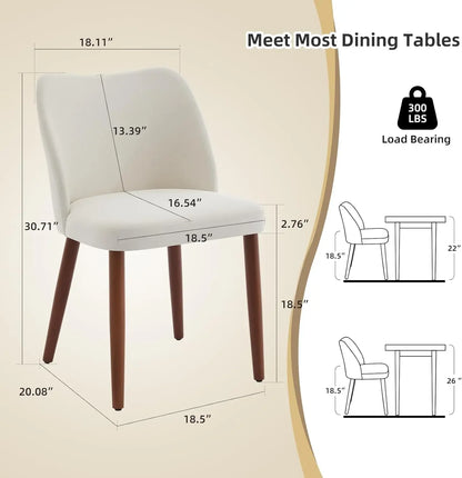 Linen Dining Chair Set of 4 with Wood Legs