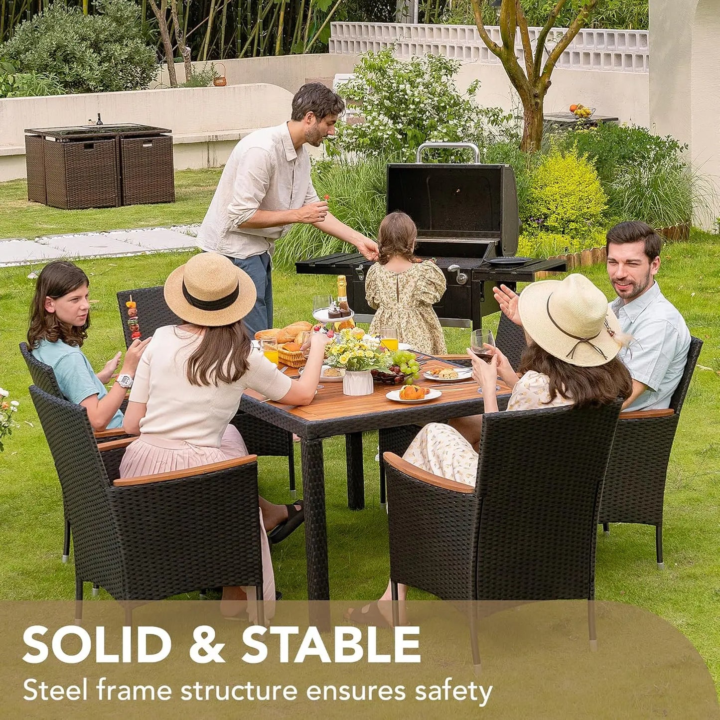 7 PCS Patio Furniture Set with Acacia Wood Table Top