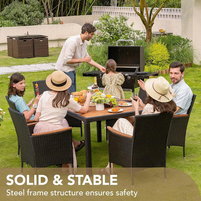 7 PCS Patio Furniture Set with Acacia Wood Table Top