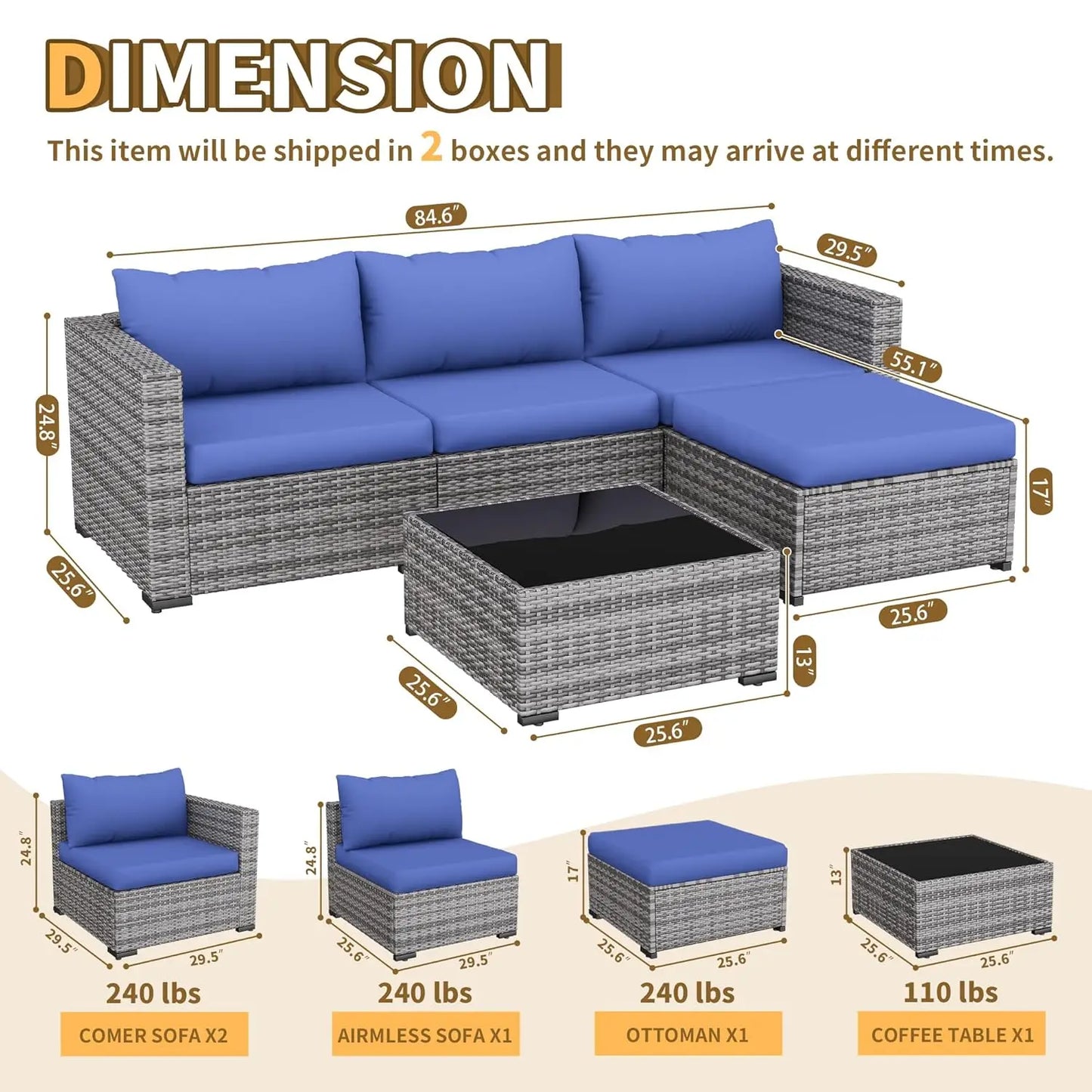 5 Piece Patio Furniture Set, Wicker