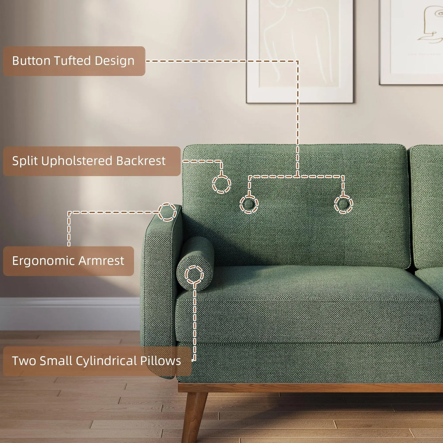 65" Mid Century Modern Couch Sofa Loveseat