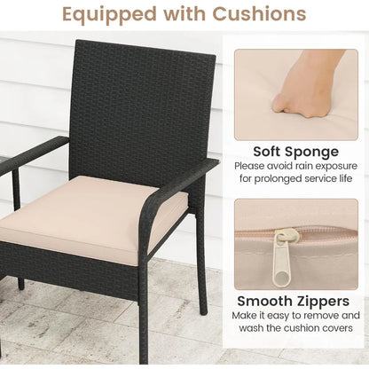 3 Pieces Patio Furniture Set, Cushioned Chairs with 2-Tier Tempered Glass Tabletop
