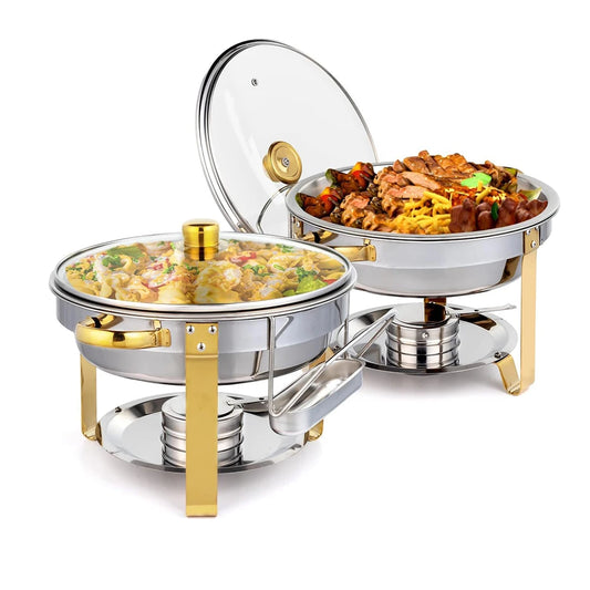 Chafing Dish Set for Buffet, 5QT, Food Warmer with Glass Lid & Holder