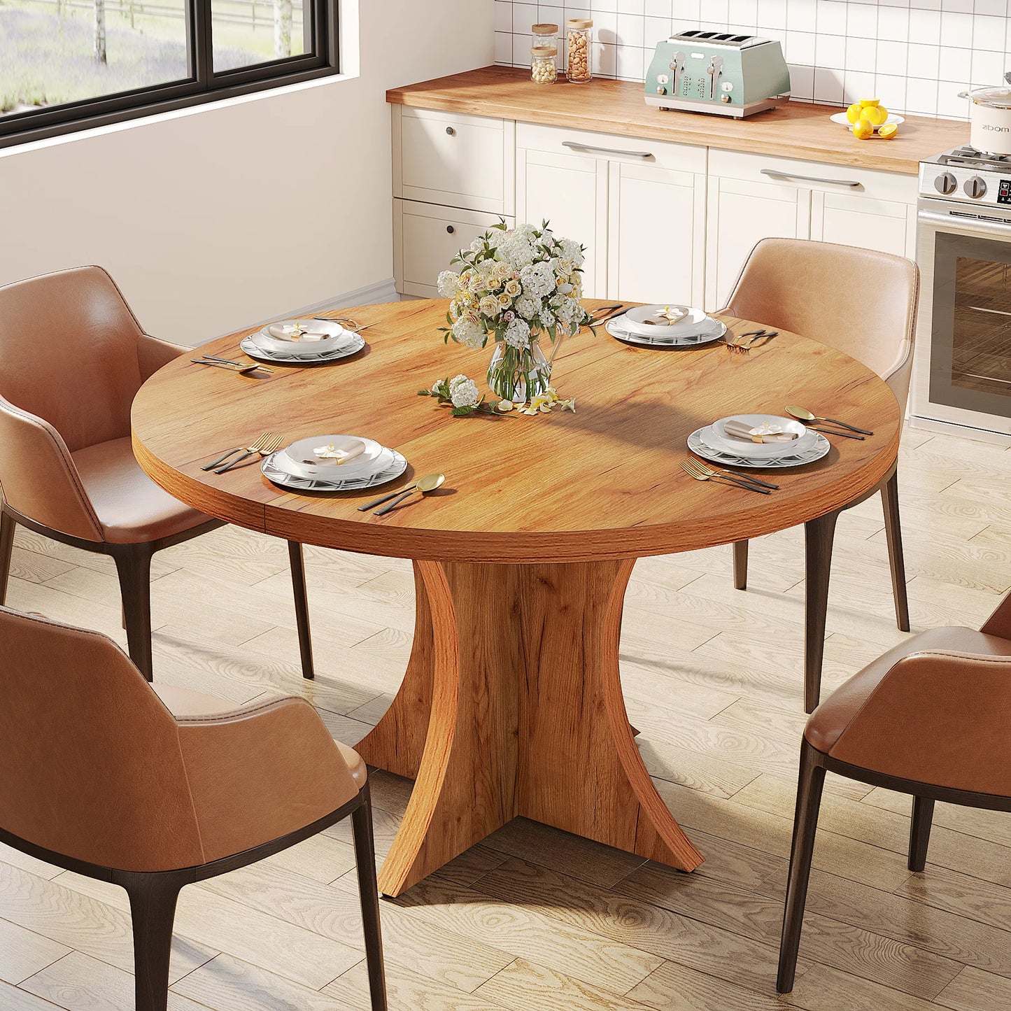 Round Dining Table for 4-6, 47.24-Inch Farmhouse Kitchen Table