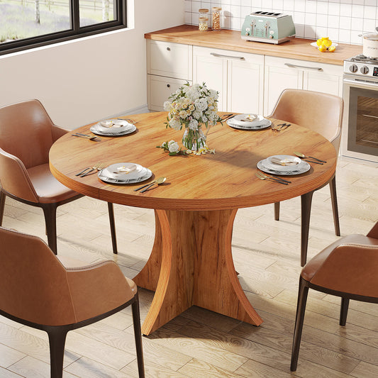 Round Dining Table for 4-6, 47.24-Inch Farmhouse Kitchen Table
