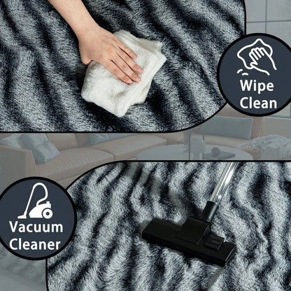 Fluffy Long Shag Zebra Print Area Rug