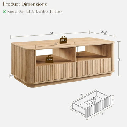 51" Fluted Coffee Table with Storage,