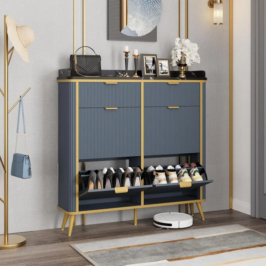 Fluted Shoe Cabinet Storage, Shoe Organizer Cabinet
