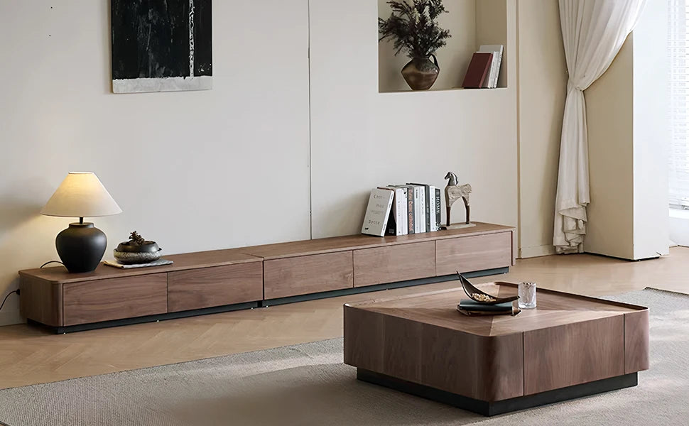 35.43" Luxury Walnut Wood Square Coffee Table, 
 Storage