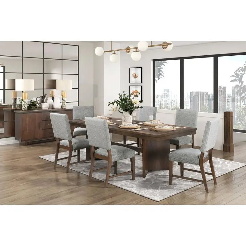 Modern Walnut Finish Dining Set 7pc