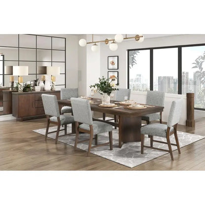 Modern Walnut Finish Dining Set 7pc