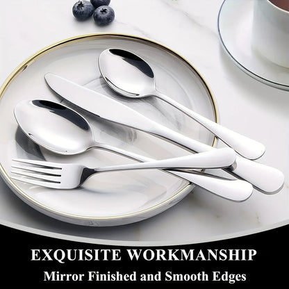 60pcs, Black Silverware Mirror Polished Cutlery Set