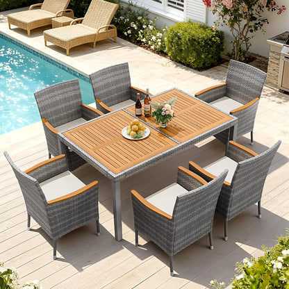 7 PCS Patio Furniture Set with Acacia Wood Table Top